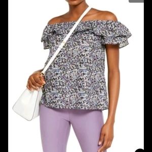 NWT MICHAEL KORS Dainty Bloom Floral Off-Shoulder Gauzy Cotton Top sz Small